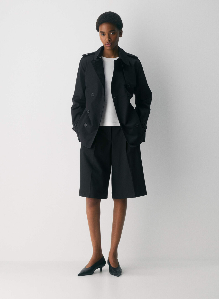 the finch short trench coat - city twill black