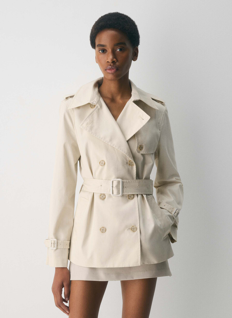 the finch short trench coat - city twill birch