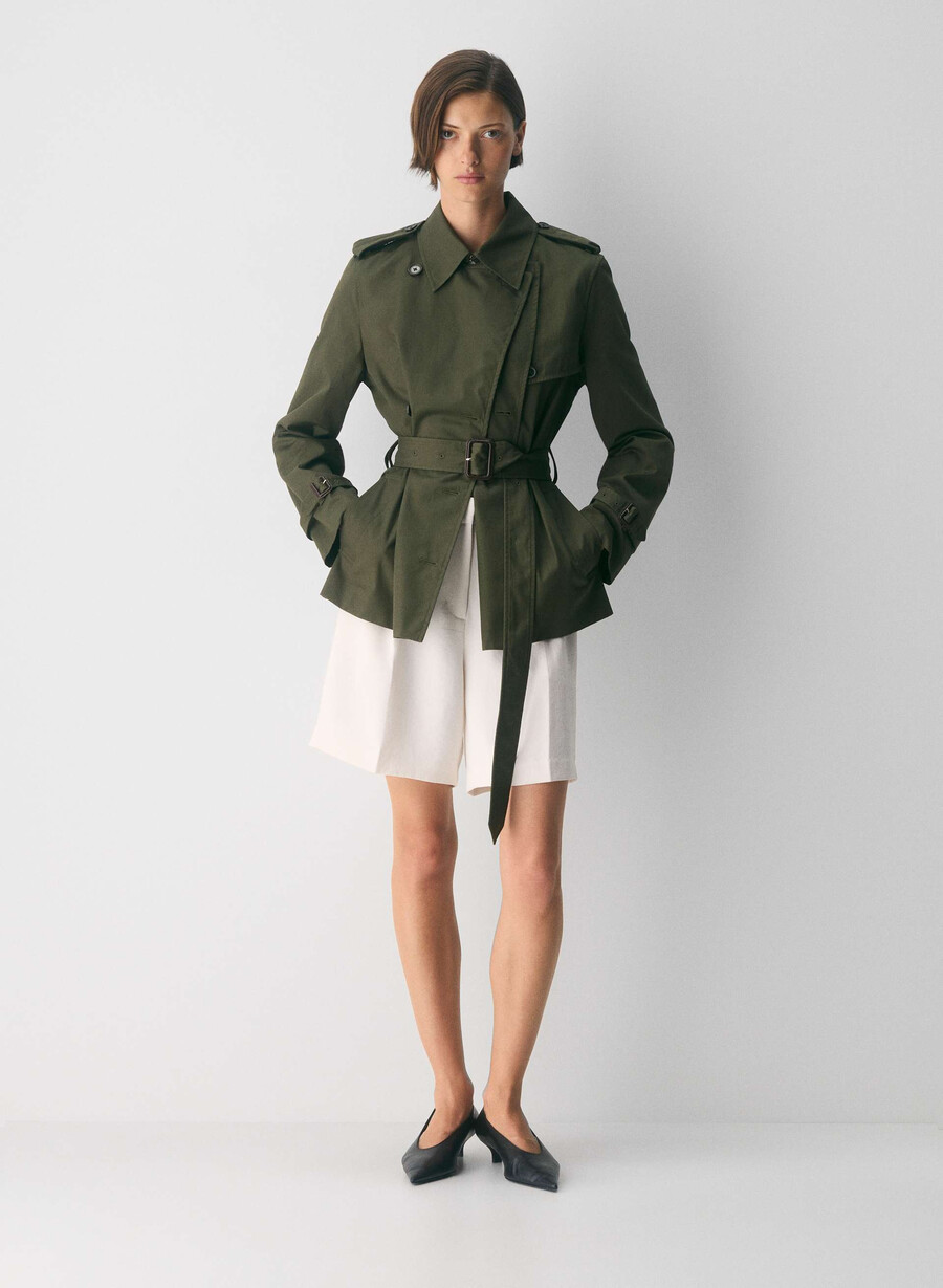the finch short trench coat - city twill dark olive