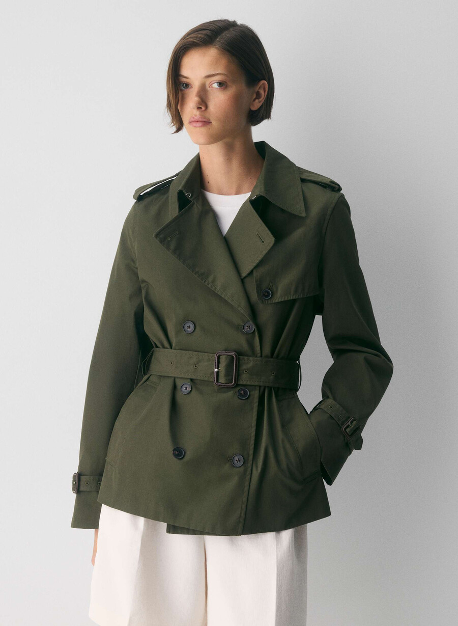 the finch short trench coat - city twill dark olive