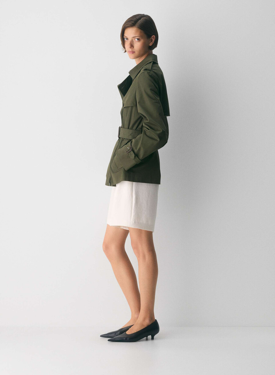 the finch short trench coat - city twill dark olive