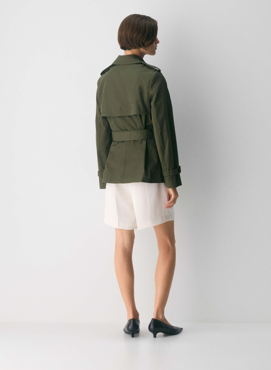 the finch short trench coat - city twill dark olive