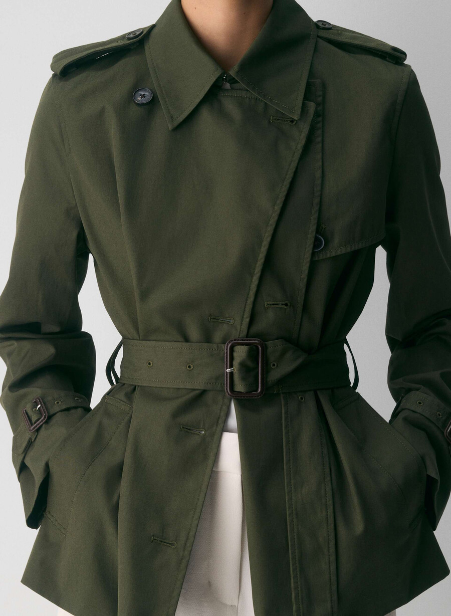 the finch short trench coat - city twill dark olive