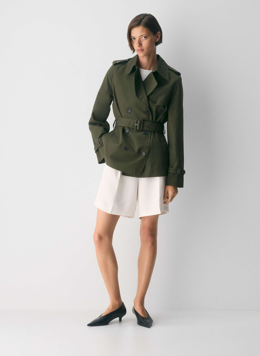 the finch short trench coat - city twill dark olive