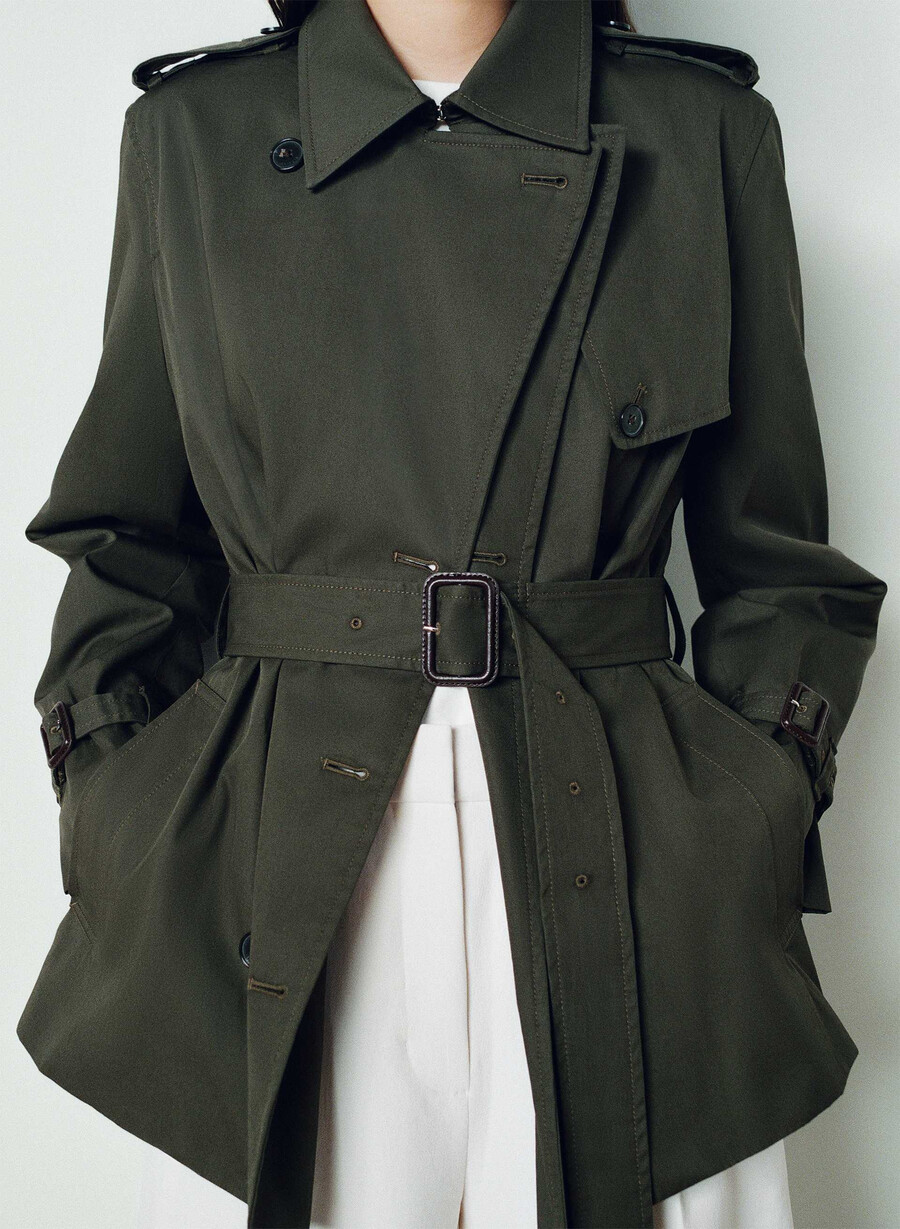 the finch short trench coat - city twill dark olive