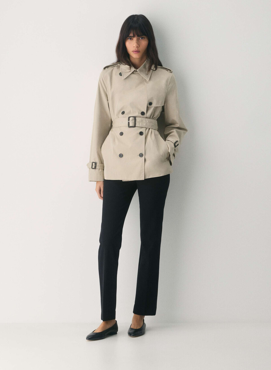 the finch short trench coat - city twill marcona beige