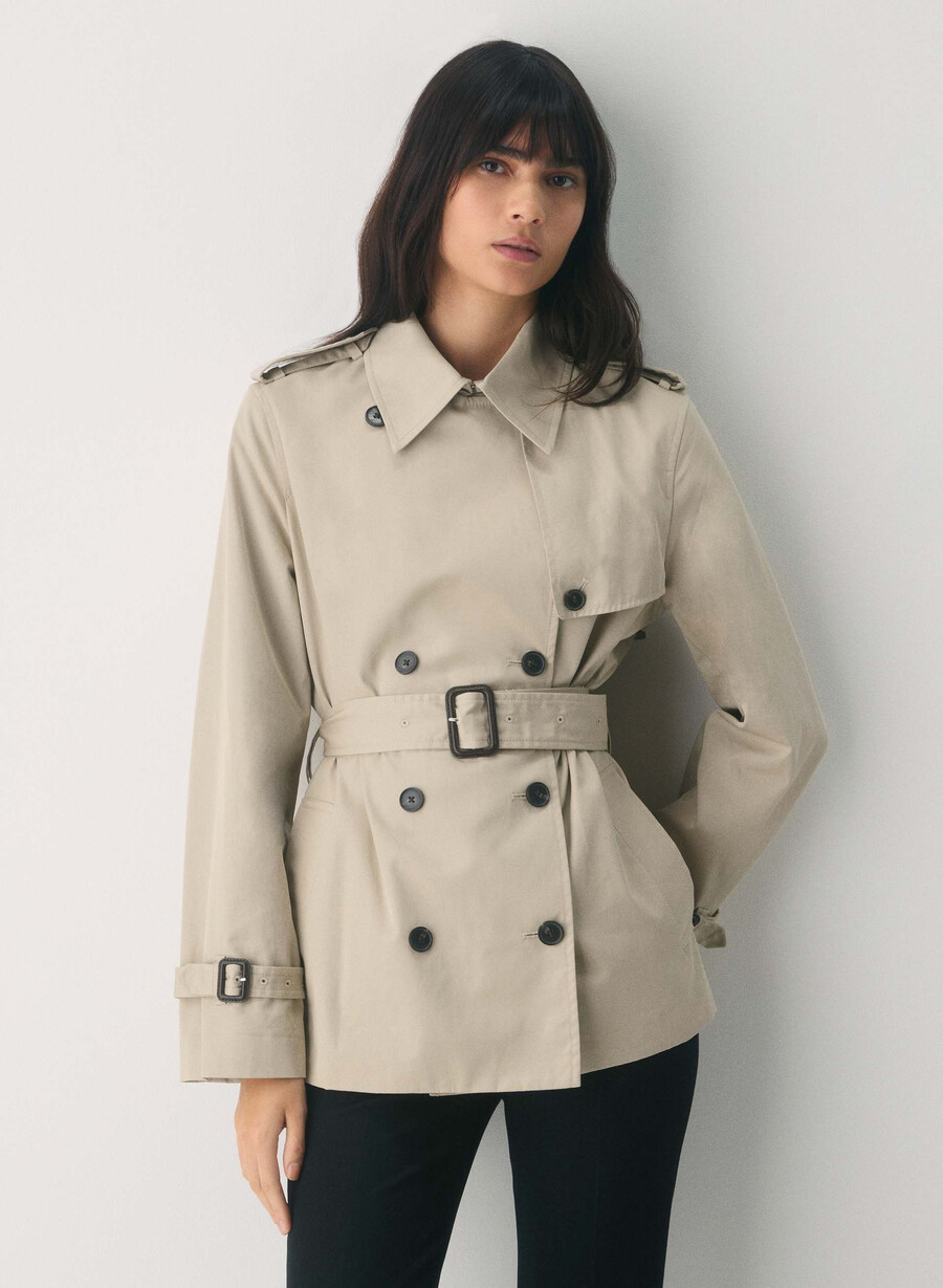 the finch short trench coat - city twill marcona beige