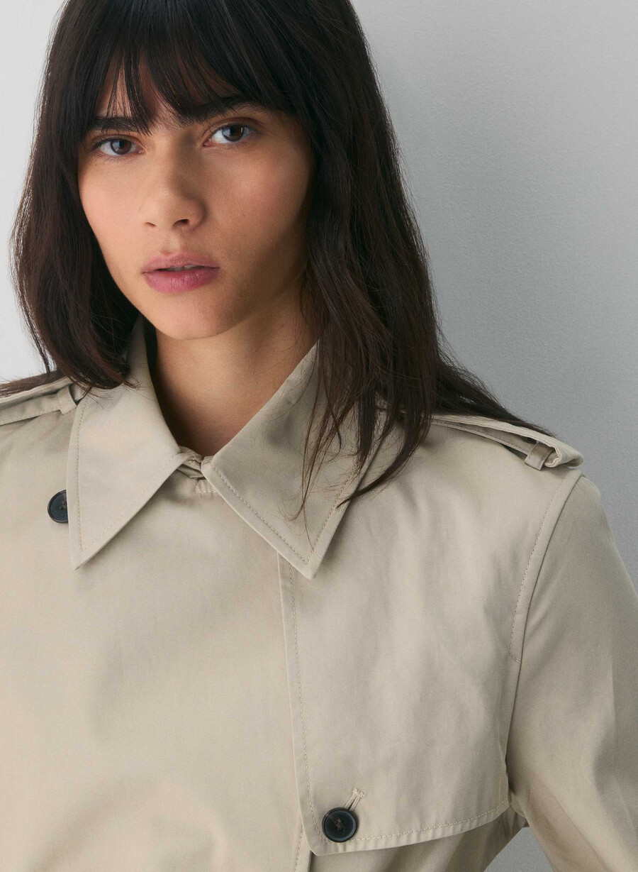 the finch short trench coat - city twill marcona beige