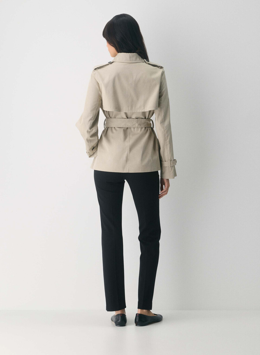 the finch short trench coat - city twill marcona beige