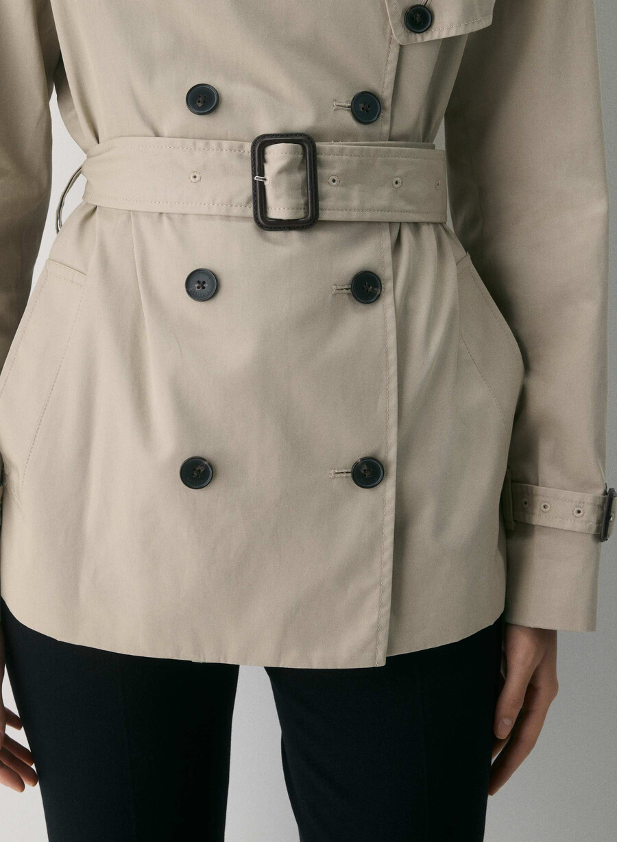 the finch short trench coat - city twill marcona beige