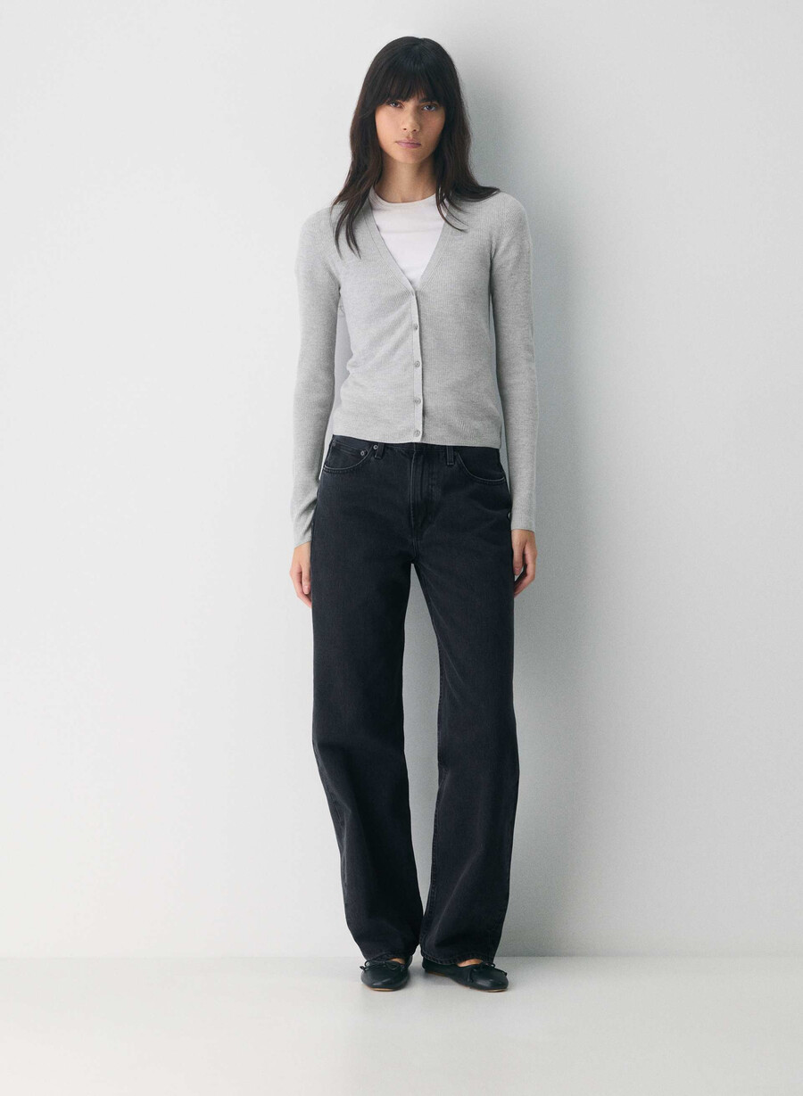 fine merino wool fieldstone cardigan heather chrome
