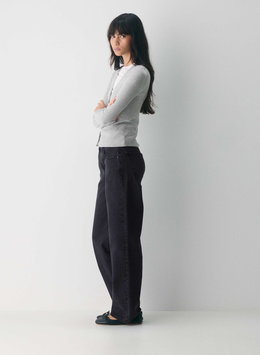 fine merino wool fieldstone cardigan heather chrome