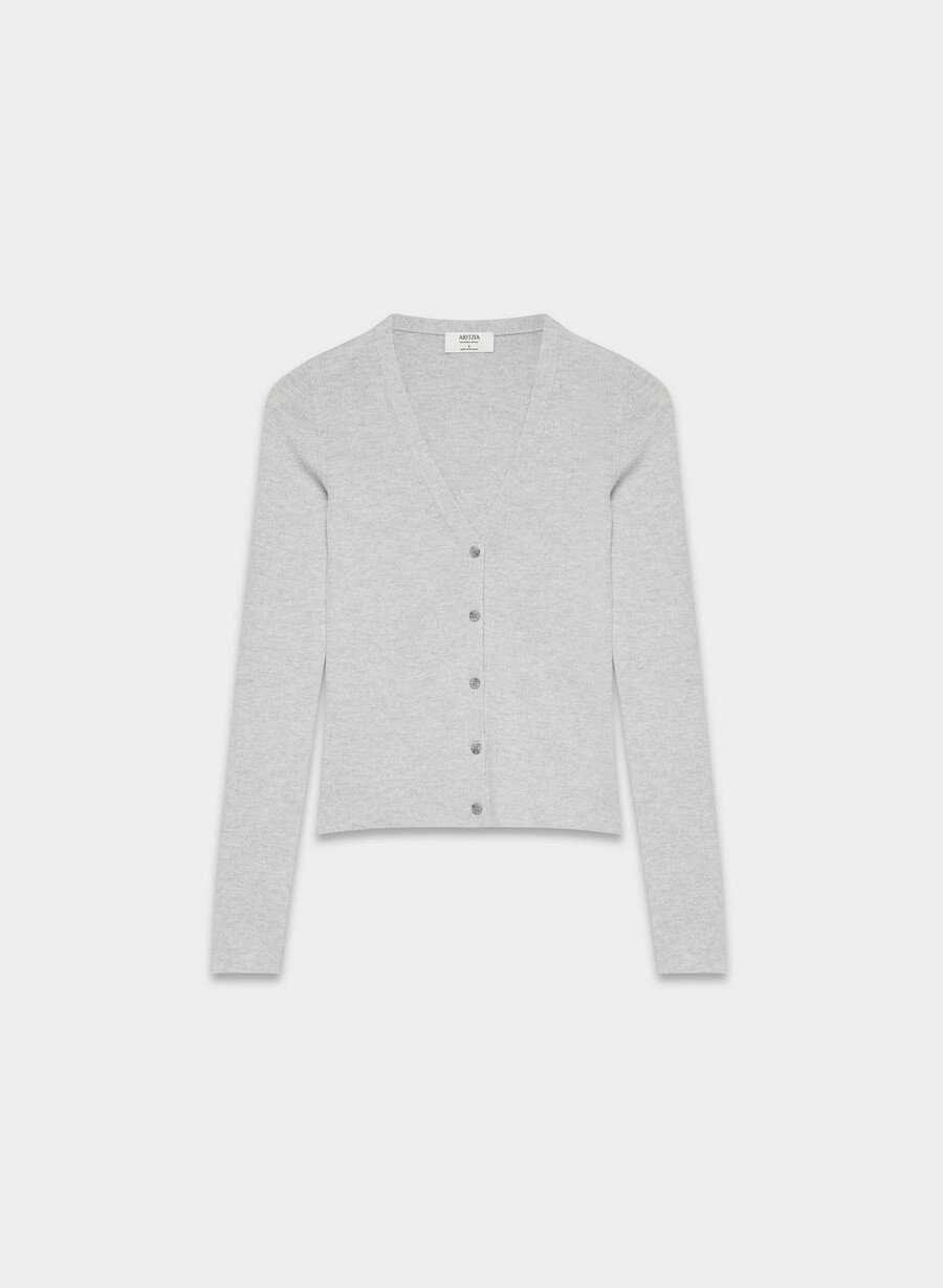 fine merino wool fieldstone cardigan heather chrome
