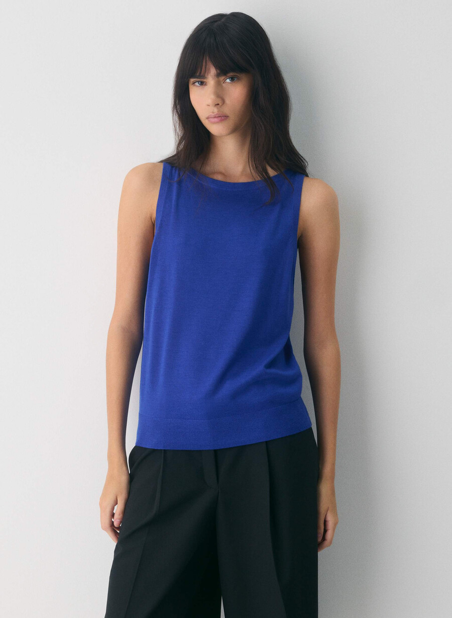 fine merino wool pasture sweater vest ablaze blue