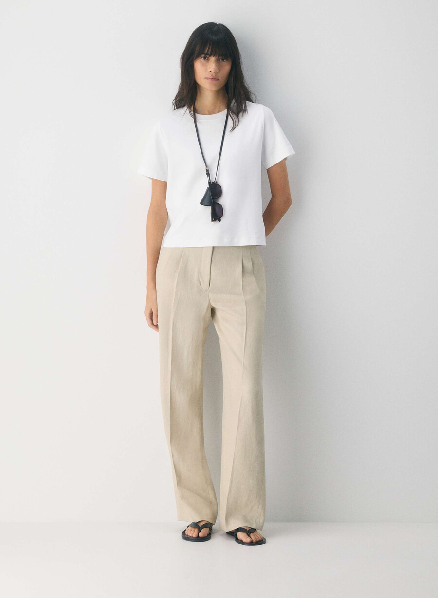 the effortless pant - linen parchment beige