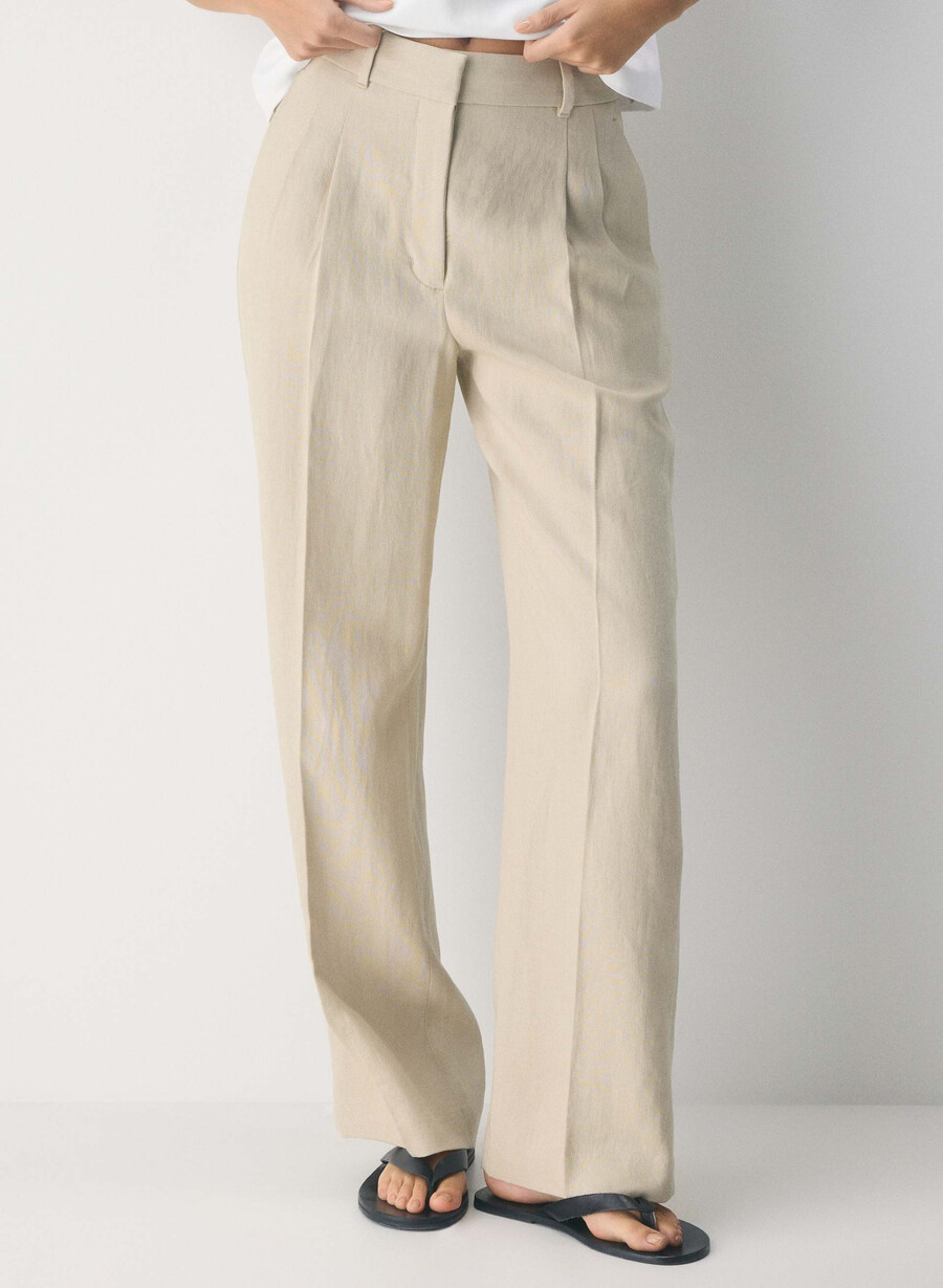 the effortless pant - linen parchment beige