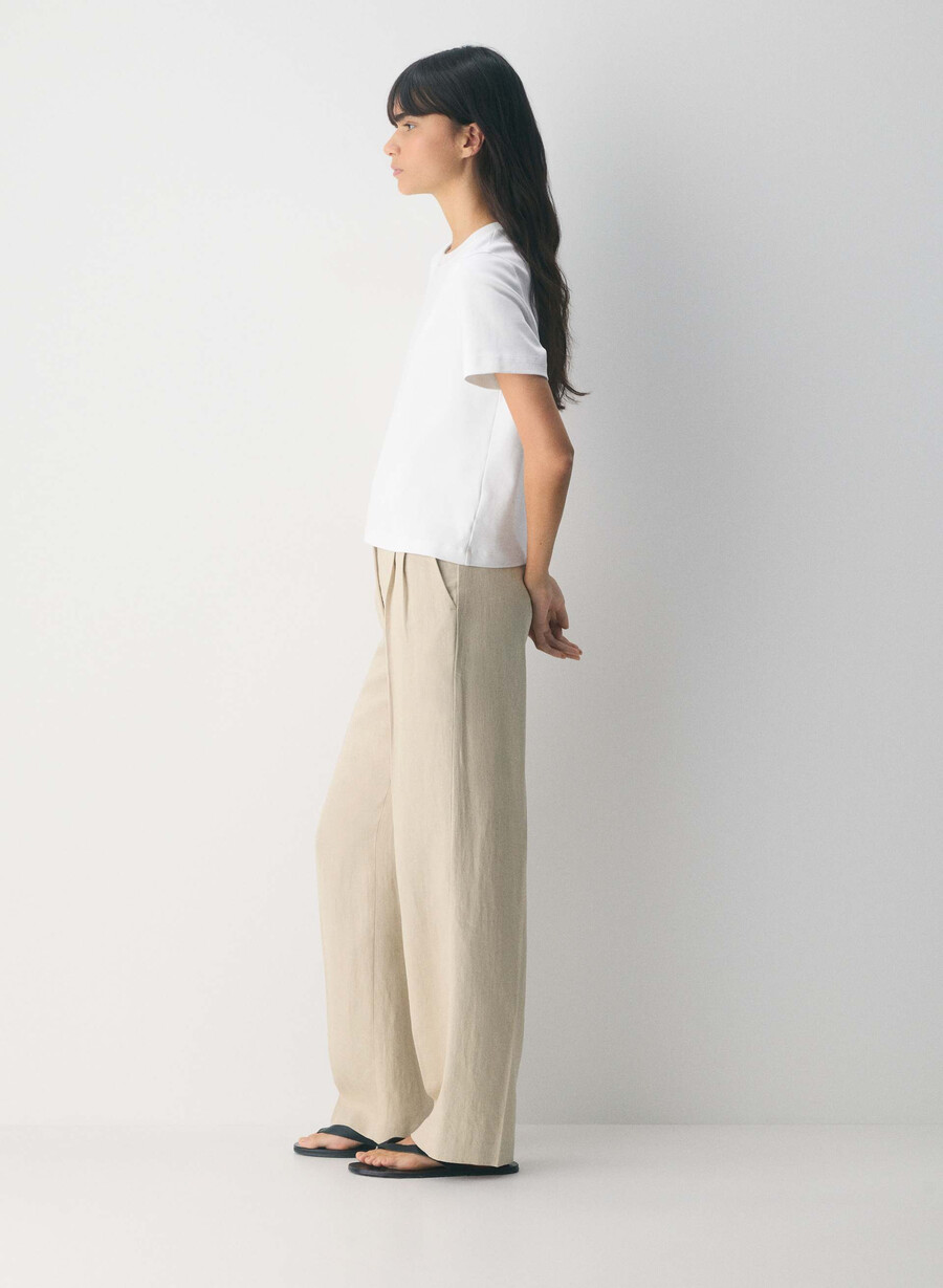 the effortless pant - linen parchment beige