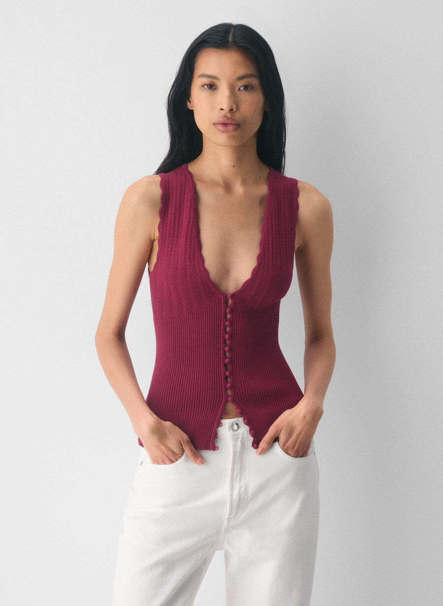 plot sweater vest - wonder yarn juicy rose