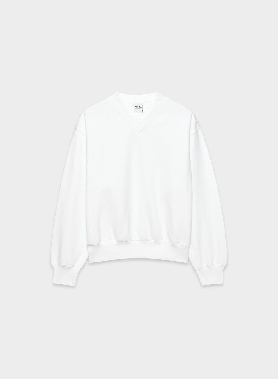 cozy sweatfleece boyfriend v-neck sweatshirt white
