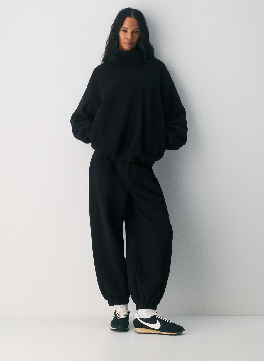 cozy sweatfleece mega funnel neck black