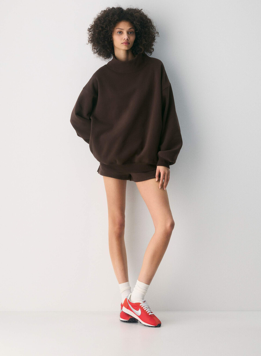cozy sweatfleece mega funnel neck rich mocha brown