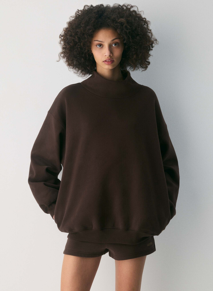 cozy sweatfleece mega funnel neck rich mocha brown