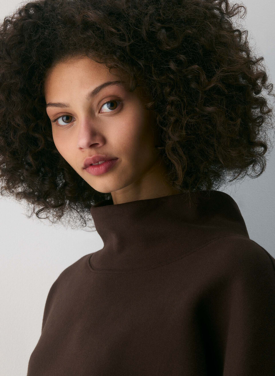 cozy sweatfleece mega funnel neck rich mocha brown