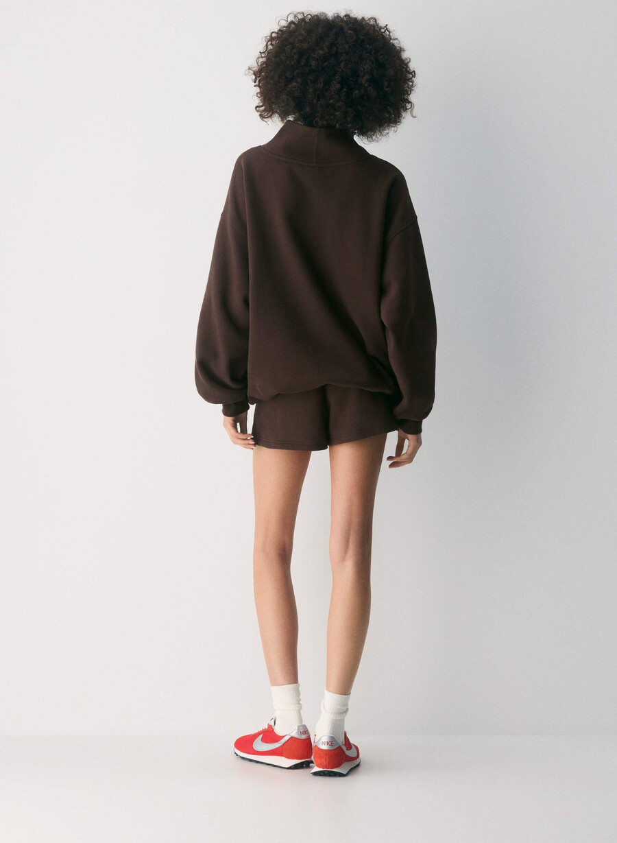 cozy sweatfleece mega funnel neck rich mocha brown