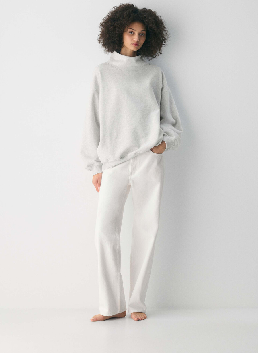 cozy sweatfleece mega funnel neck heather cloud white