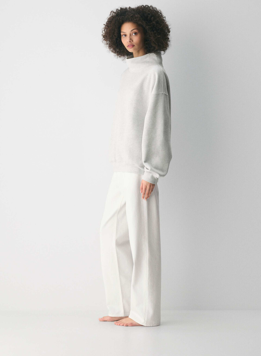 cozy sweatfleece mega funnel neck heather cloud white