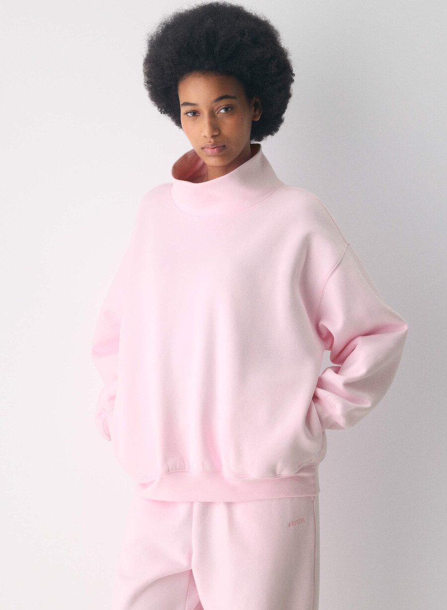 cozy sweatfleece mega funnel neck villa pink