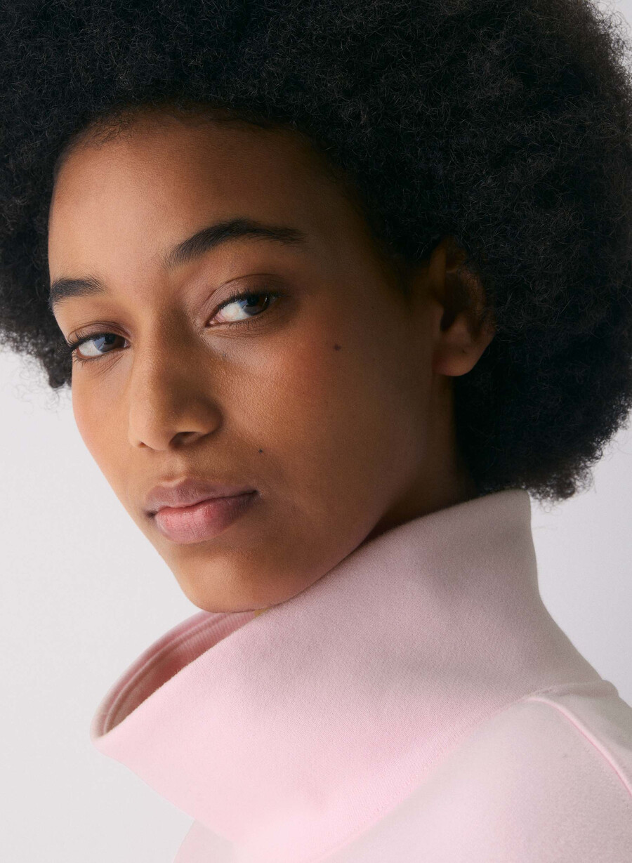 cozy sweatfleece mega funnel neck villa pink