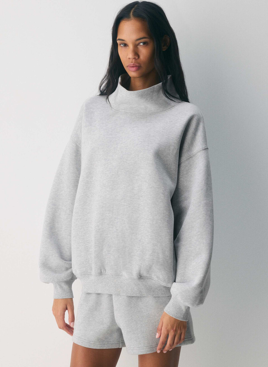 cozy sweatfleece mega funnel neck heather chrome