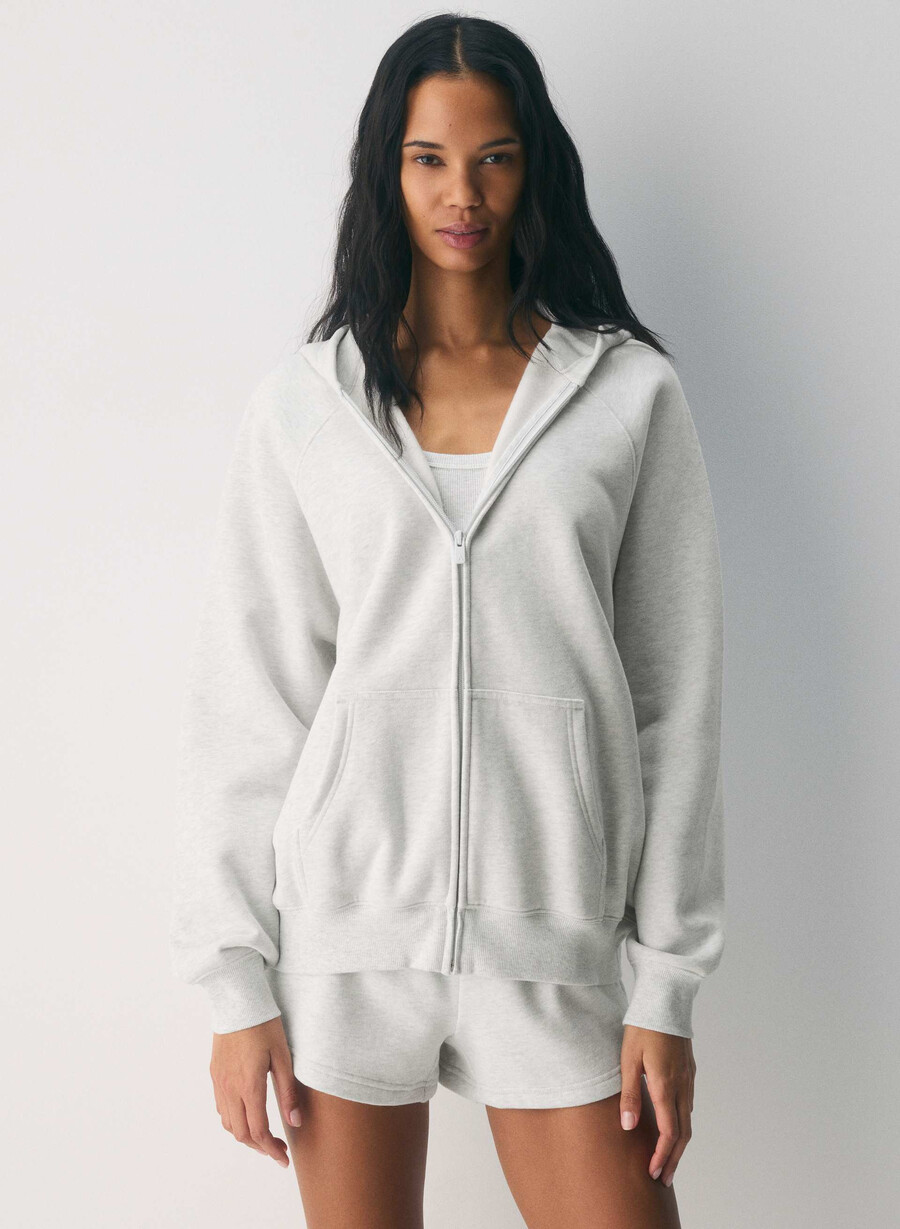 cozy sweatfleece mega raglan zip hoodie heather cloud white