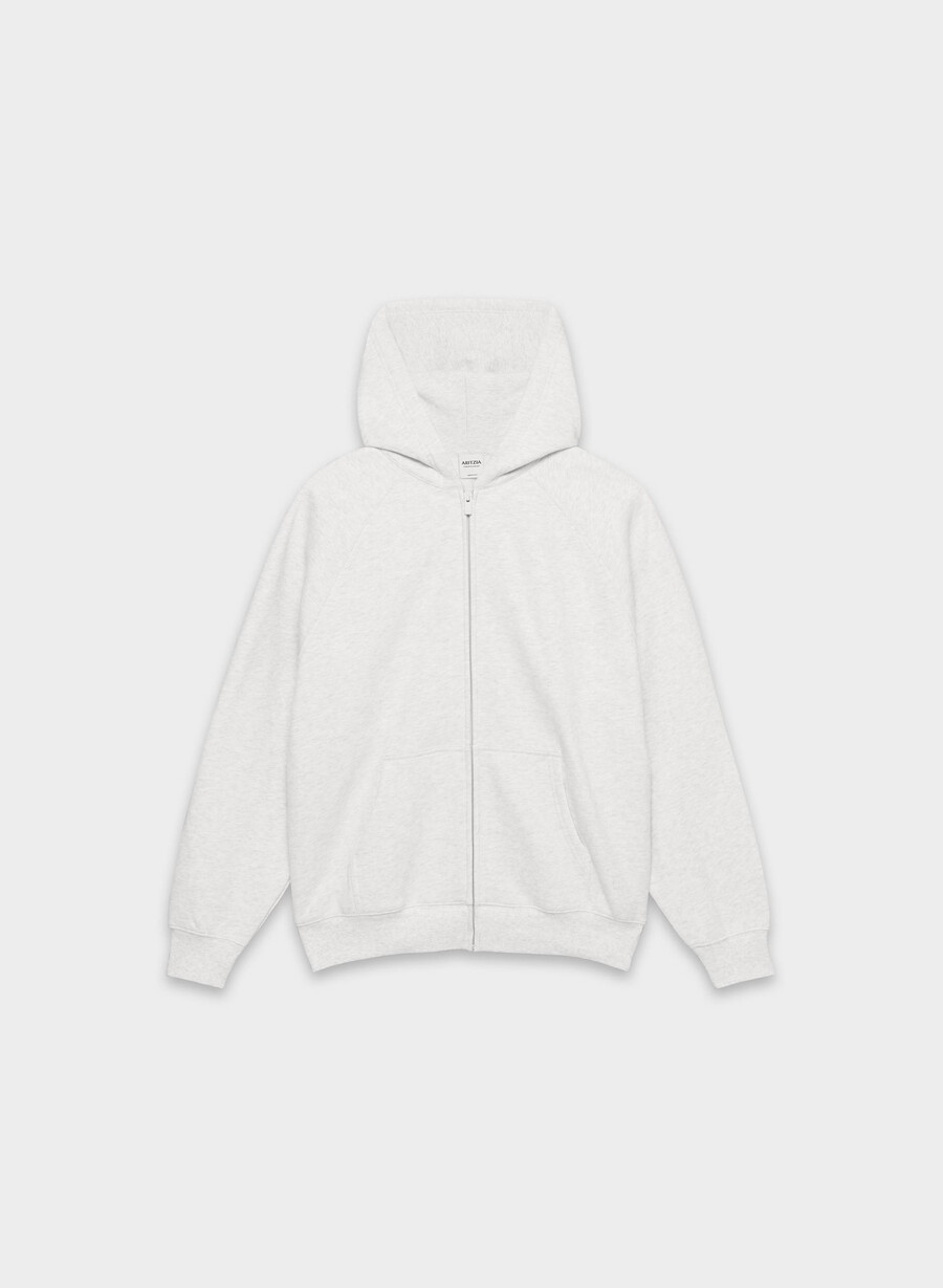 cozy sweatfleece mega raglan zip hoodie heather cloud white