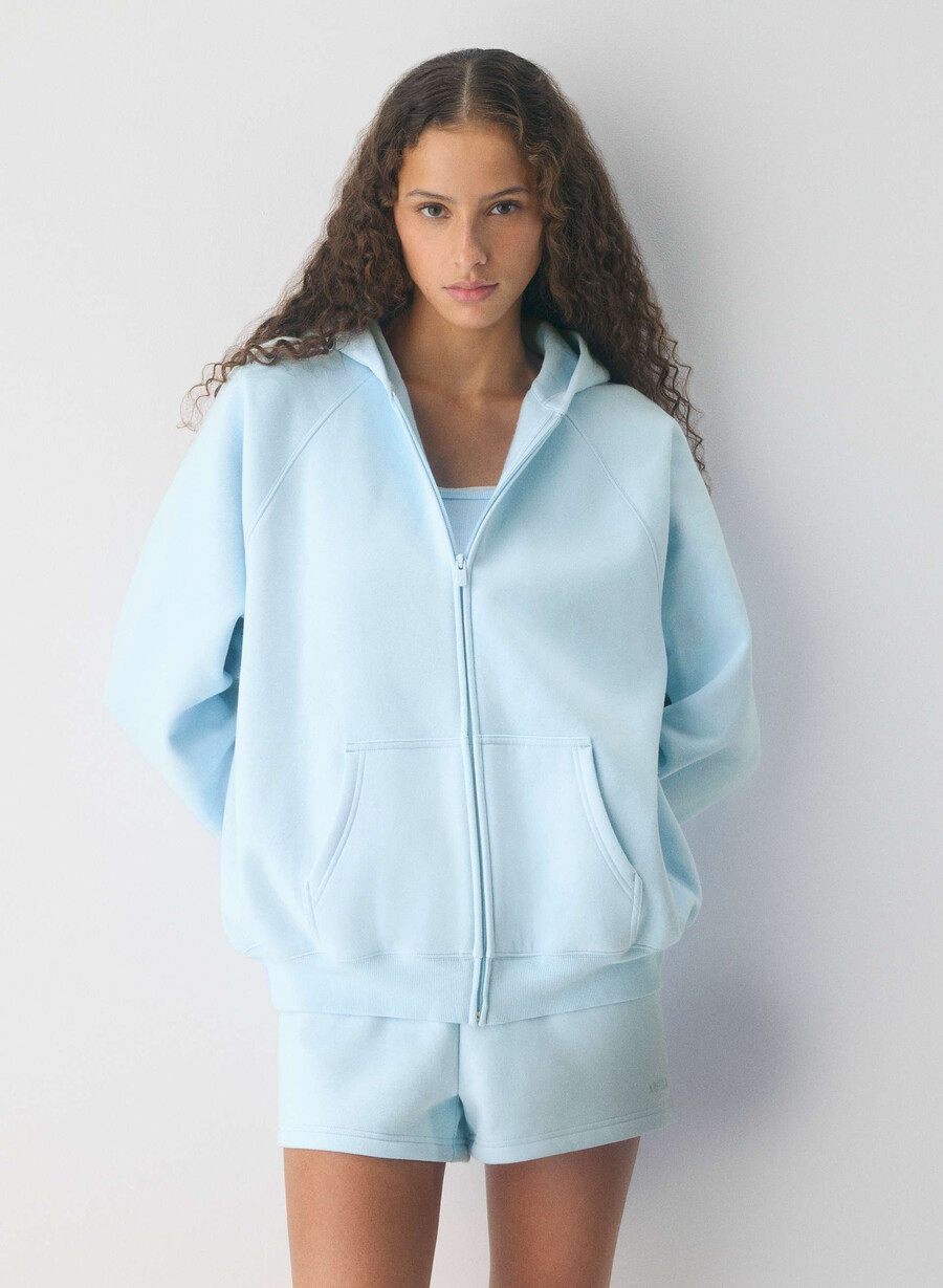 cozy sweatfleece mega raglan zip hoodie villa blue