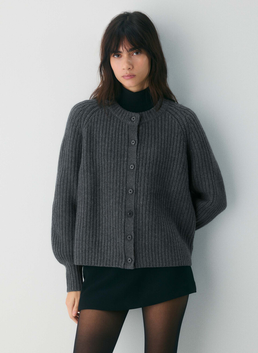 lantern wool cashmere cardigan heather charcoal