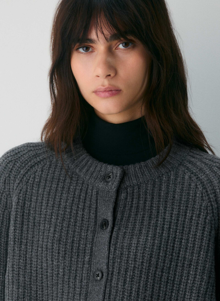 lantern wool cashmere cardigan heather charcoal
