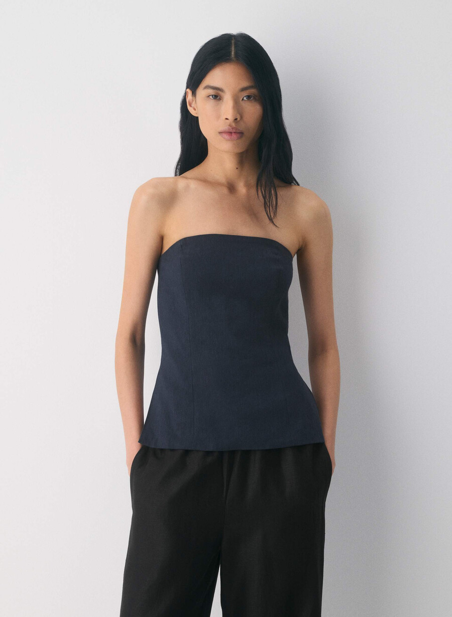 posh linen tube top dark night navy