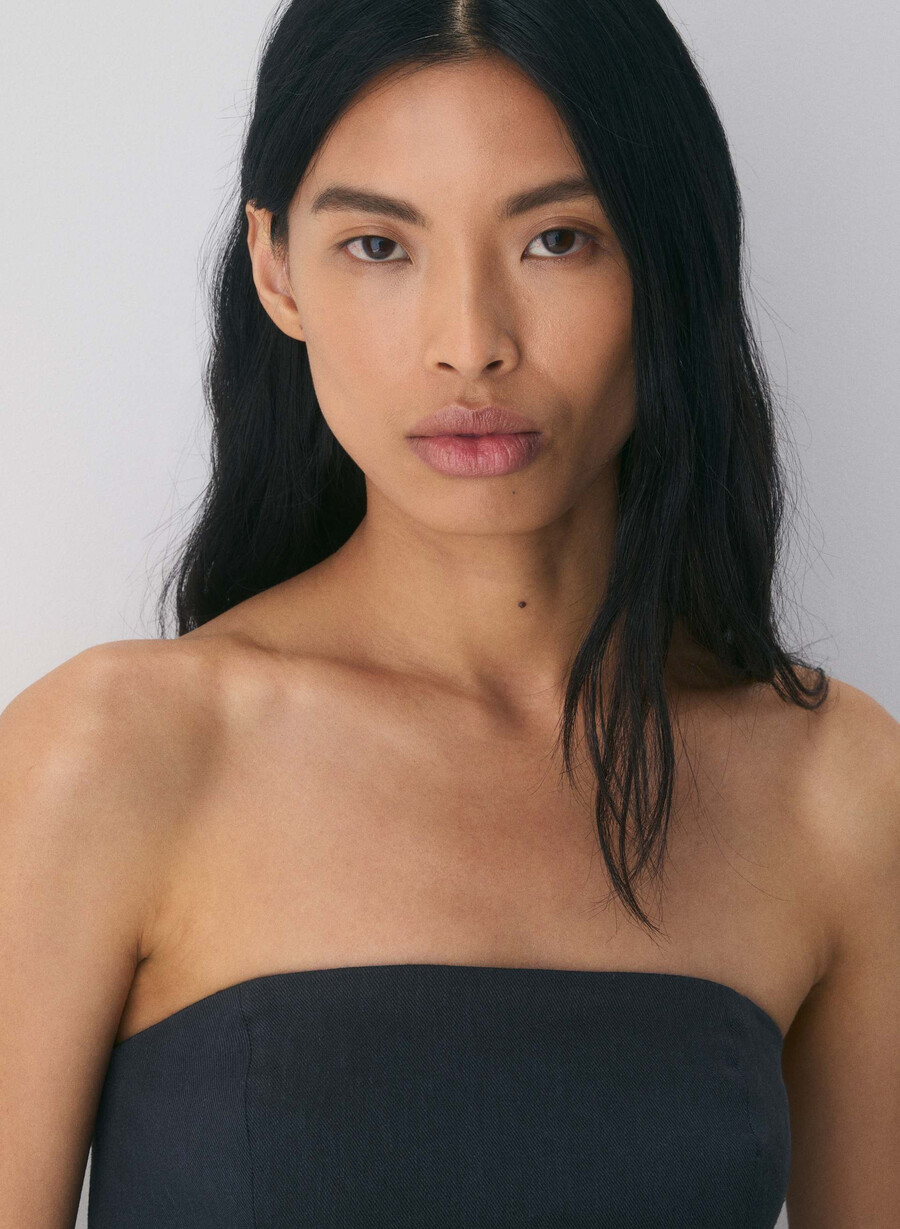 posh linen tube top dark night navy