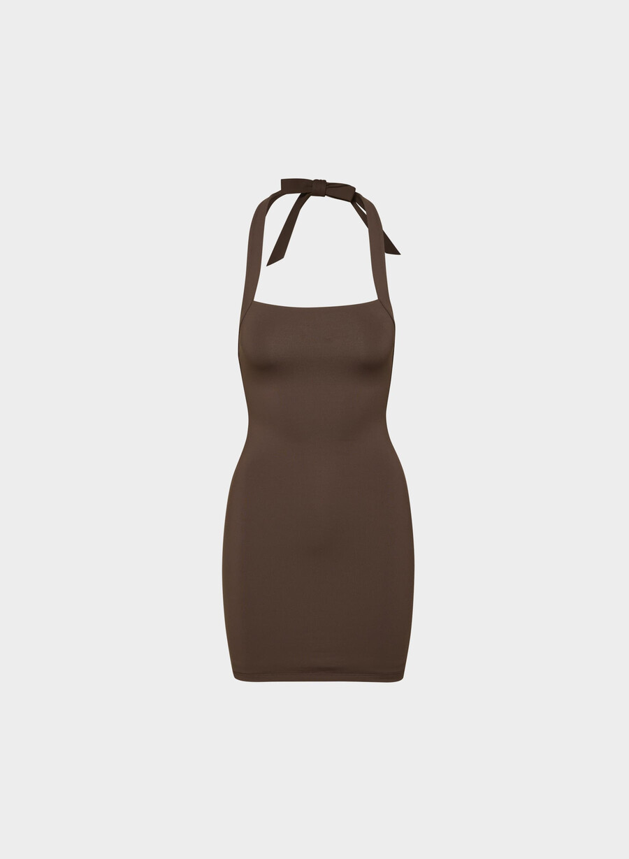 original contour optimum halter dress rich mocha brown