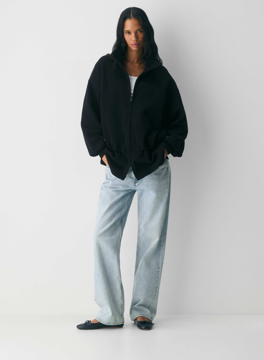 cozy sweatfleece mega cinch zip-up black