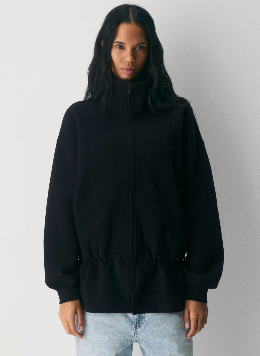 cozy sweatfleece mega cinch zip-up black