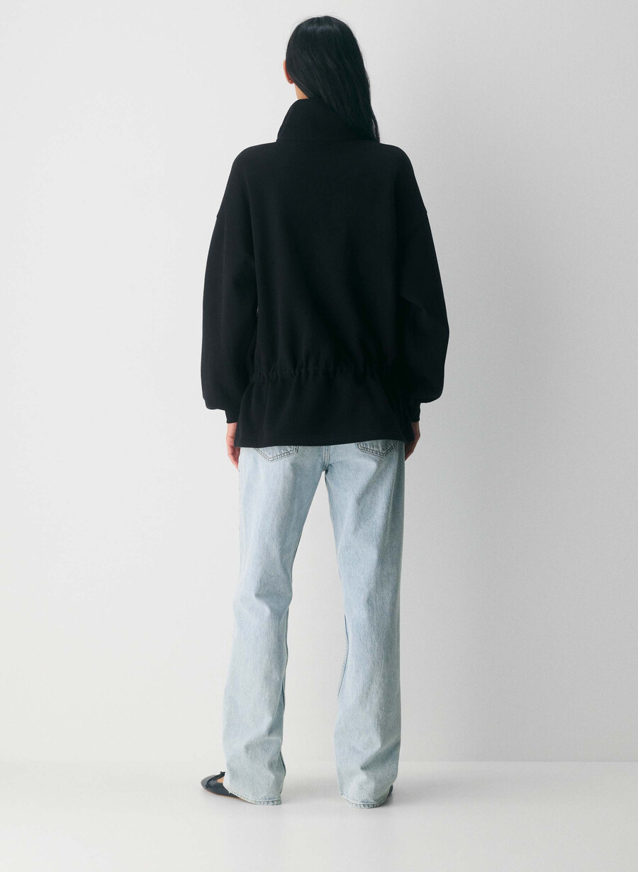 cozy sweatfleece mega cinch zip-up black