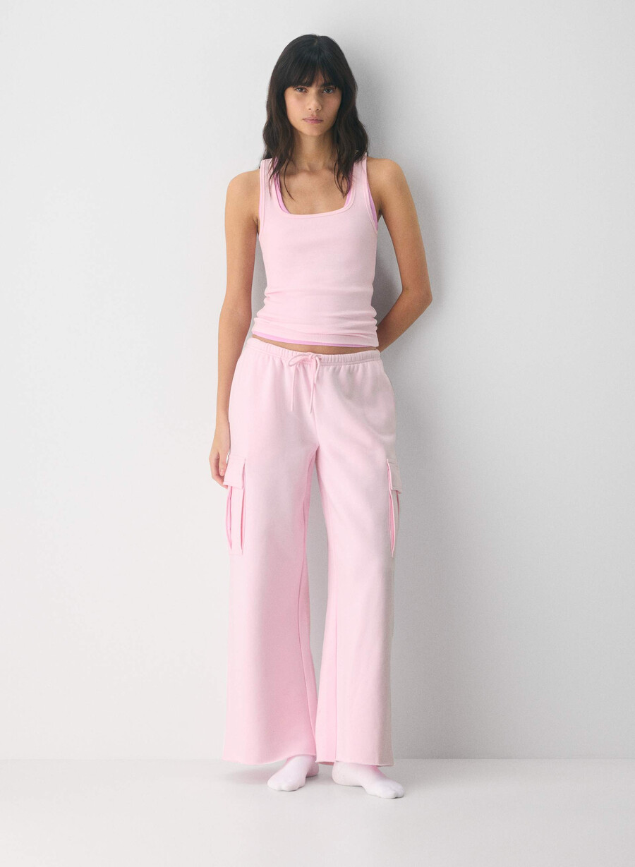 cozy sweatfleece mega cargo flutter sweatpant villa pink