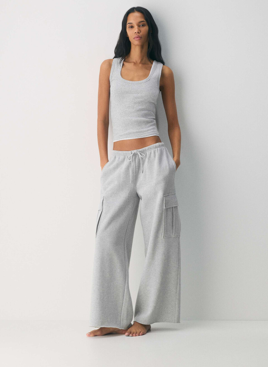 cozy sweatfleece mega cargo flutter sweatpant heather chrome