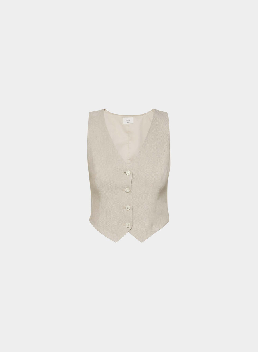 pacino vest - linen undyed dark ecru