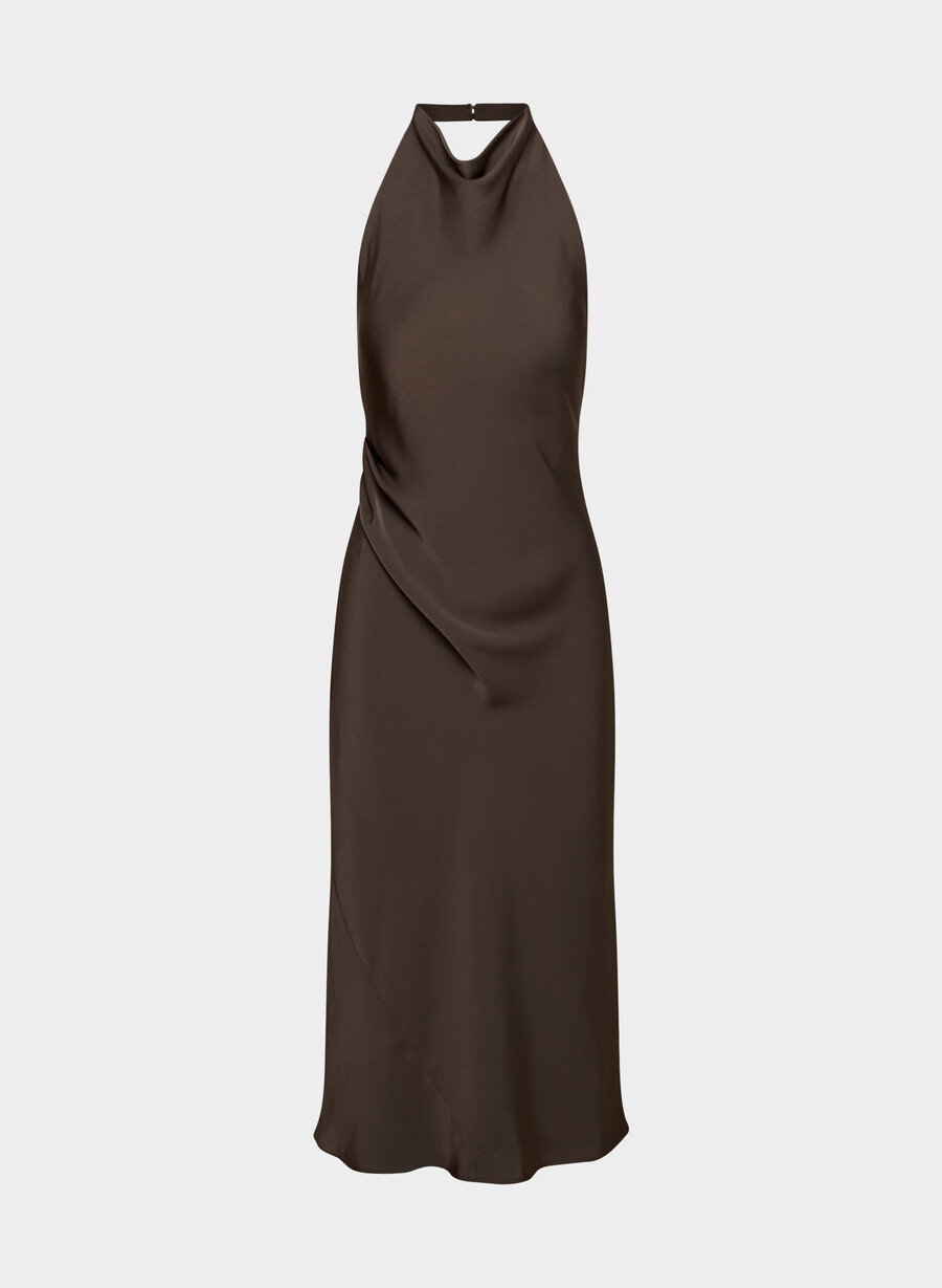 audience satin halter dress rich mocha brown