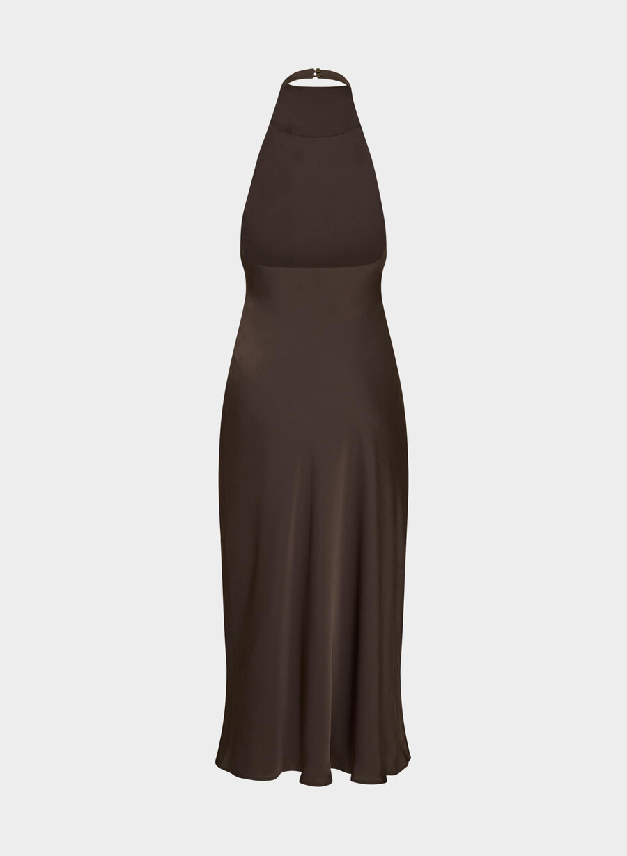 audience satin halter dress rich mocha brown