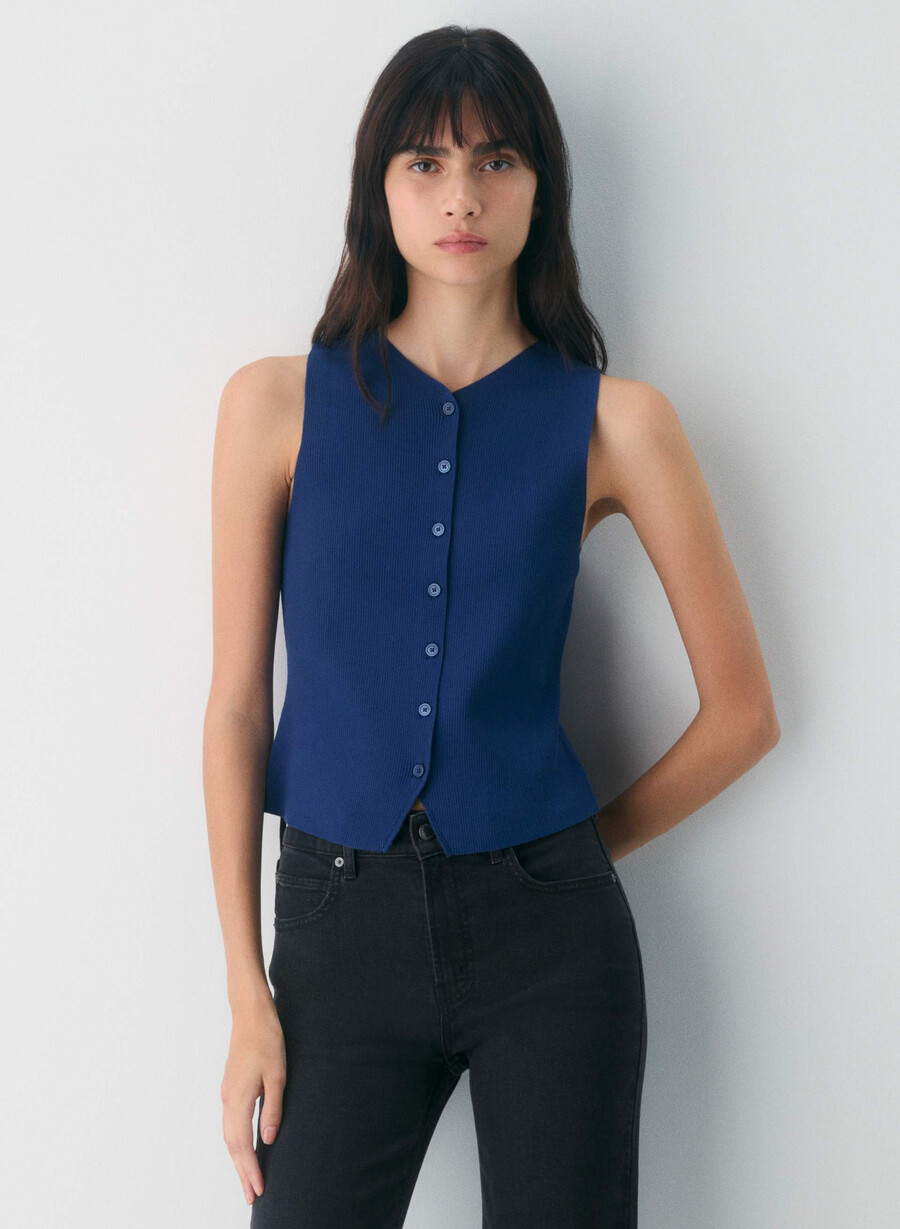 croquet sweater vest - wonder yarn byron blue